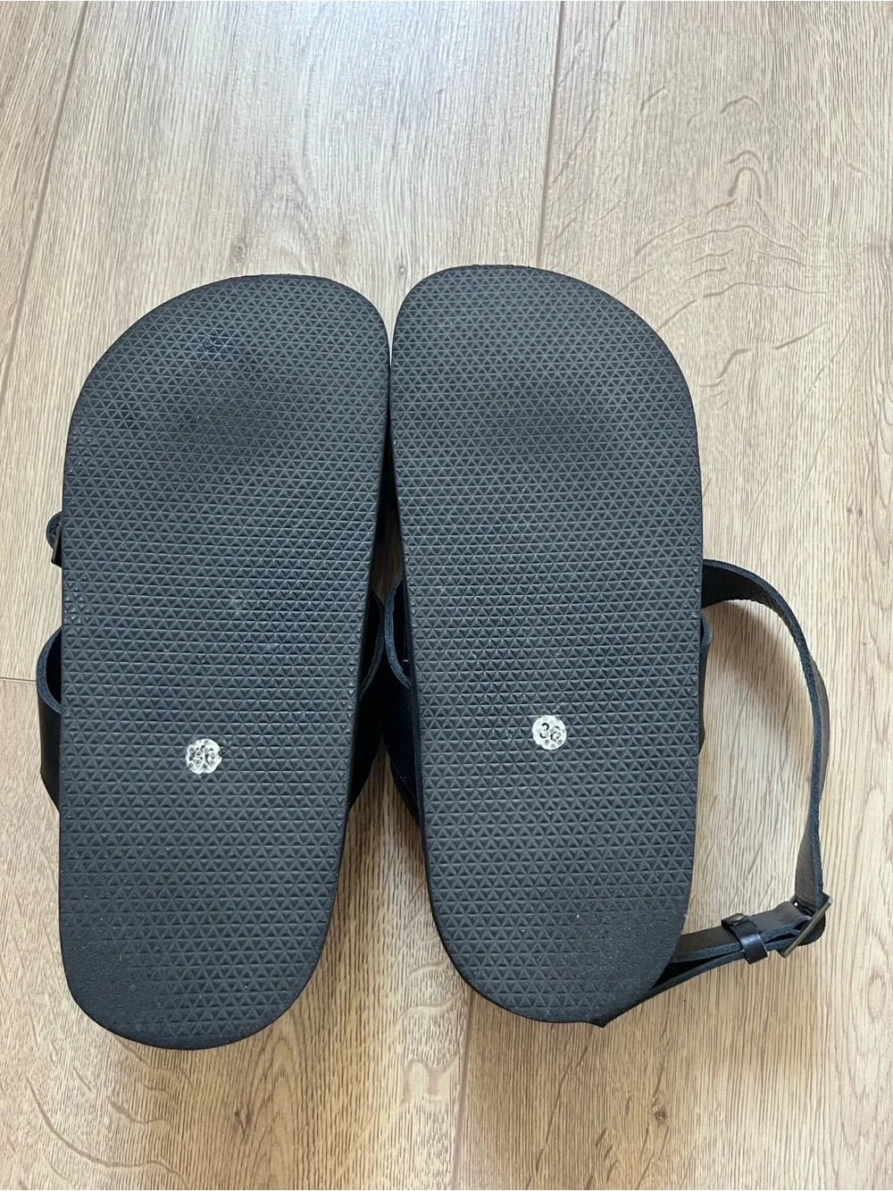 DISSH Black Strappy Leather Sandals for Women